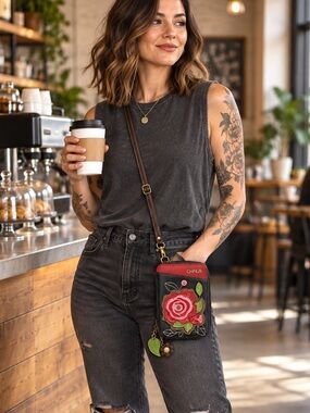 CHALA Rose Floral Cell Phone Crossbody Bag & Wristlet